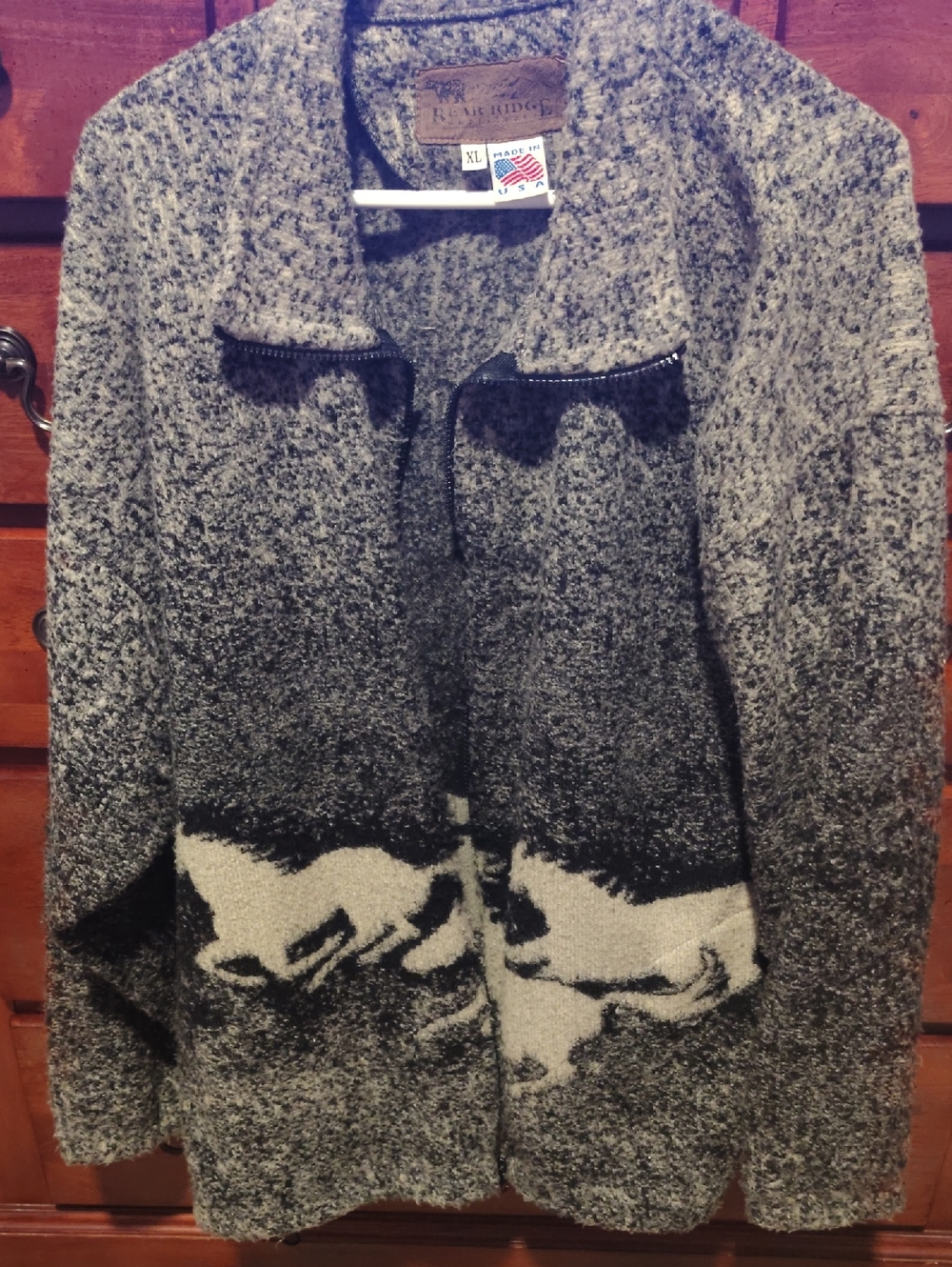 Gray and Cream Wool Blend Zip-Front Cardigan